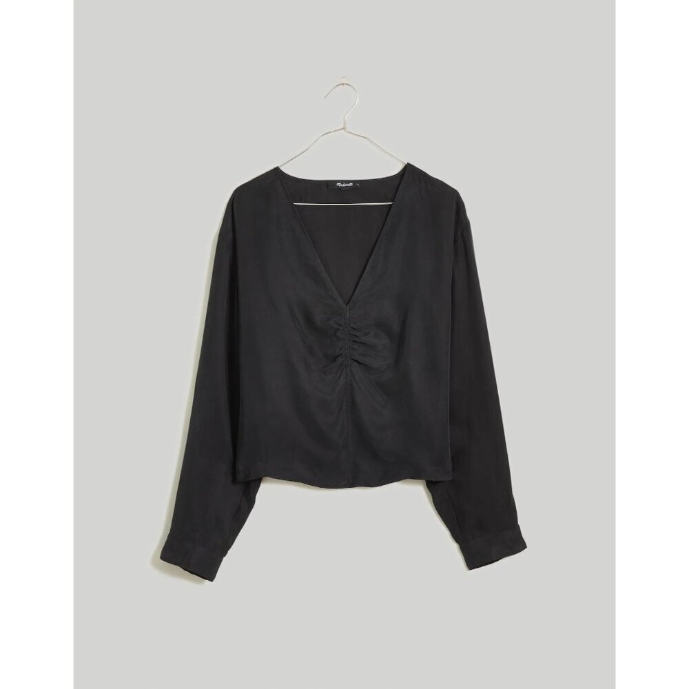Madewell Brushed Ruched-Front Top in Black 2 New Womens Blouse - Picture 11 of 12